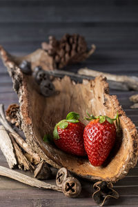 Close-up of strawberries on table