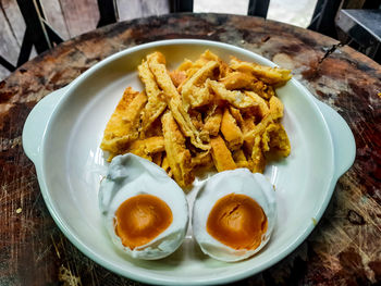 High angle view of meal served in plate