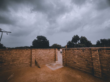 Low angle view of building against cloudy sky