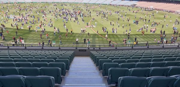 High angle view of people sitting in stadium