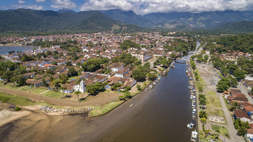 High angle view of buildings in city