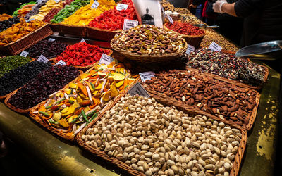 High angle view of spices for sale at market stall