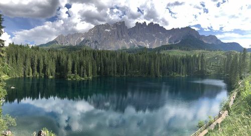 Panoramic view of lake and mountains against sky