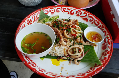 High angle view of meal served in bowl