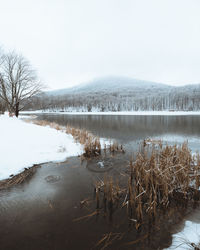 Scenic view of lake against sky during winter