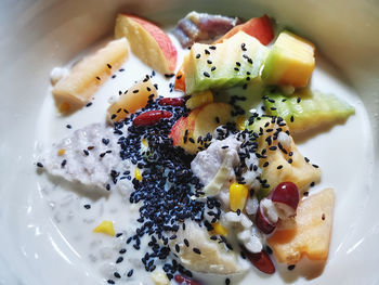 High angle view of breakfast served in plate