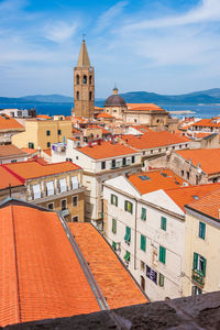 High angle view of townscape against sky