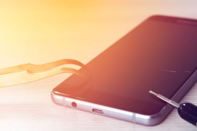 Close-up of laptop on table