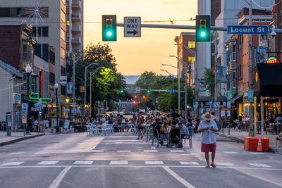 View of city street at night