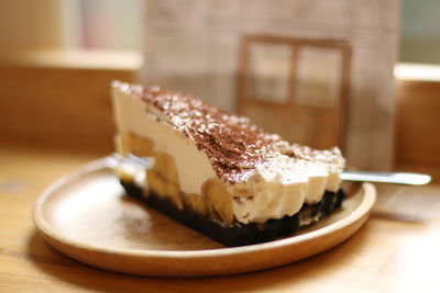 Close-up of cake in plate on table