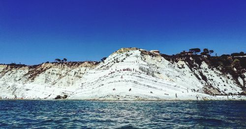 Scenic view of sea against clear blue sky