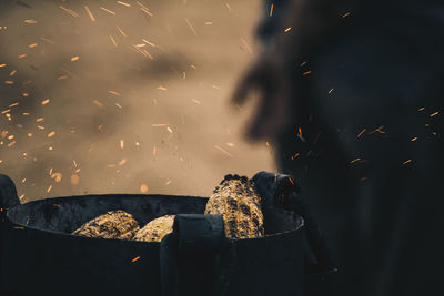 Close-up of fire on barbecue grill