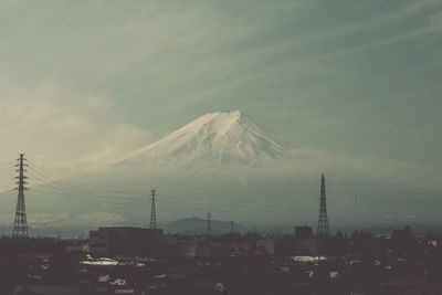 Aerial view of snowcapped mountains against sky