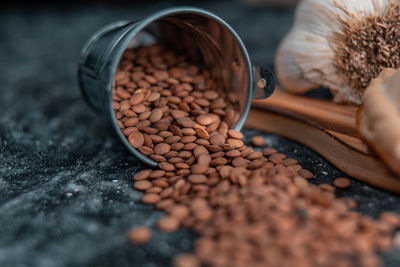 Close-up of coffee beans on table