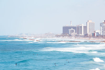 Scenic view of sea against clear sky