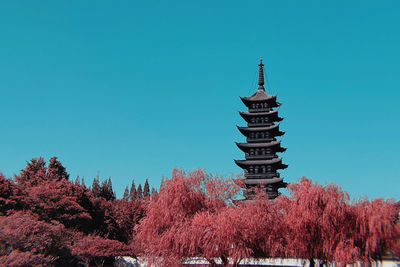 Low angle view of building against blue sky