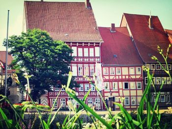 Low angle view of buildings in city