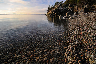 Pebbles in shallow water at the seashore