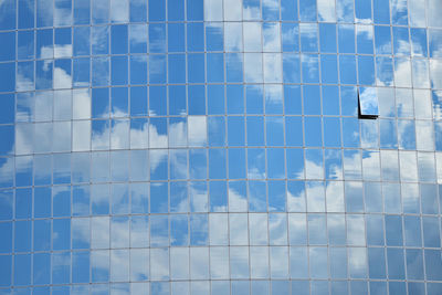 Full frame shot of clouds reflection on modern glass skyscraper