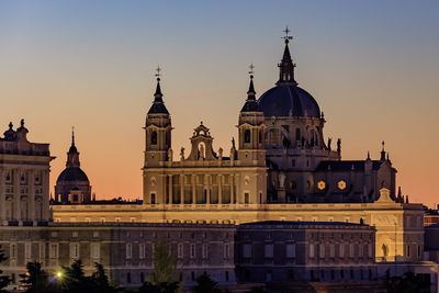 View of buildings in city against clear sky madrid spain