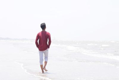 Full length rear view of man standing on beach