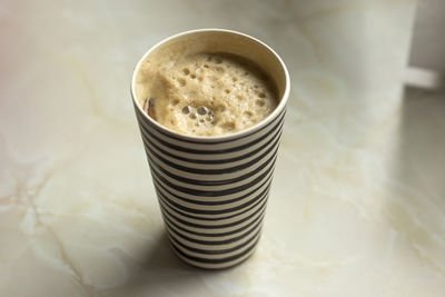 High angle view of coffee on table