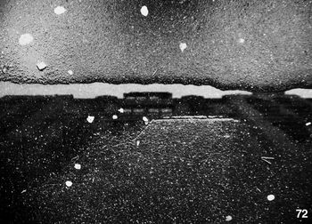 Close-up of snow on water at night