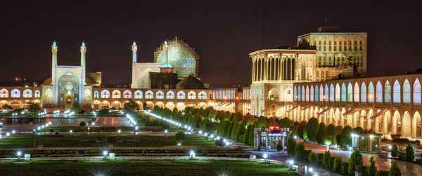 Illuminated buildings at night