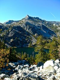 Scenic view of mountains against clear sky