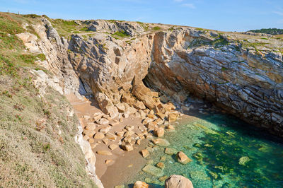 Clear sea on the wild coast of quiberon the rocky coast on the atlantic