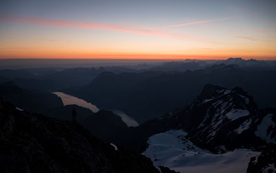 Scenic view of silhouette mountains against sky during sunset