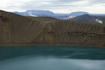 Scenic view of lake against cloudy sky