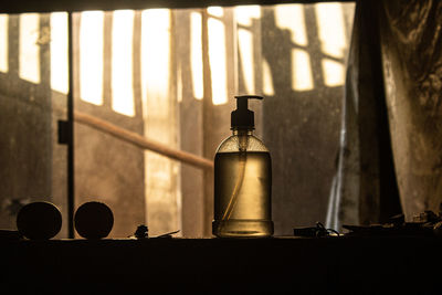 Bottle of alcohol gel for protection against coronavirus