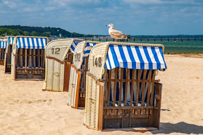 Hooded chairs on beach