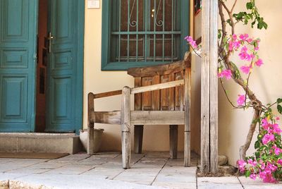 Flower pots on window of house