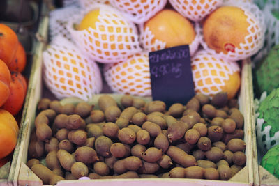 High angle view of fruits for sale in market