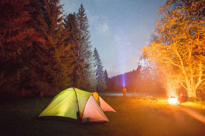 Tent in autumn at night