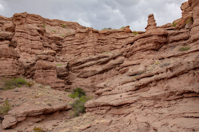 Low angle view of rock formations against sky