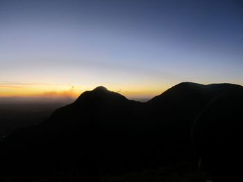 Scenic view of silhouette mountains against clear sky