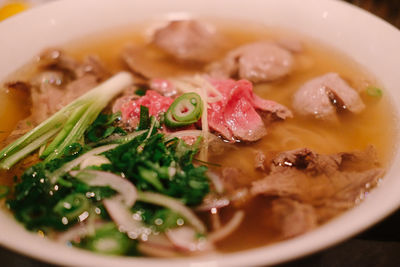 Close-up of pho soup in bowl