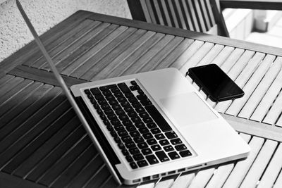 High angle view of laptop on table