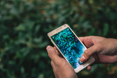 Close-up of hand holding mobile phone