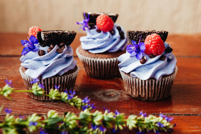 Close-up of cupcakes on table