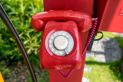 Beautiful vintage red color antique telephone.