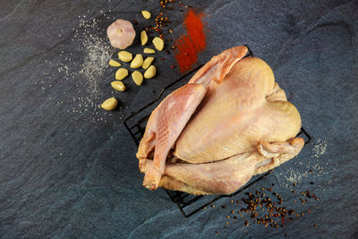 High angle view of food on table