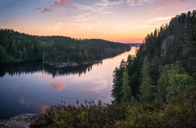 Scenic view of lake against sky at sunset