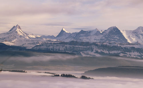 Scenic view of snowcapped mountains against sky