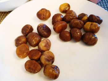 High angle view of fruits in plate