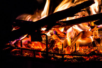 Close-up of bonfire at night