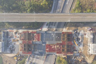 Aerial view of bridge in city